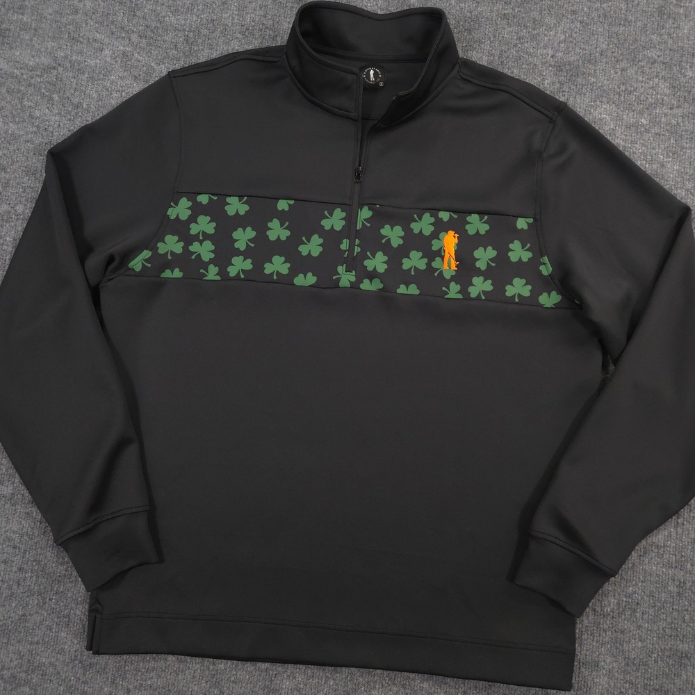 U Suck At Golf 1/4 Zip Pullover Mens XL Black Shamrock Clover Performance Golf